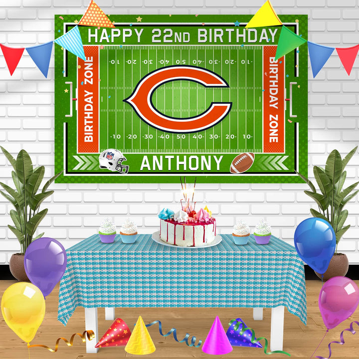 Chicago Bears Birthday Banner Personalized Party Backdrop Decoration