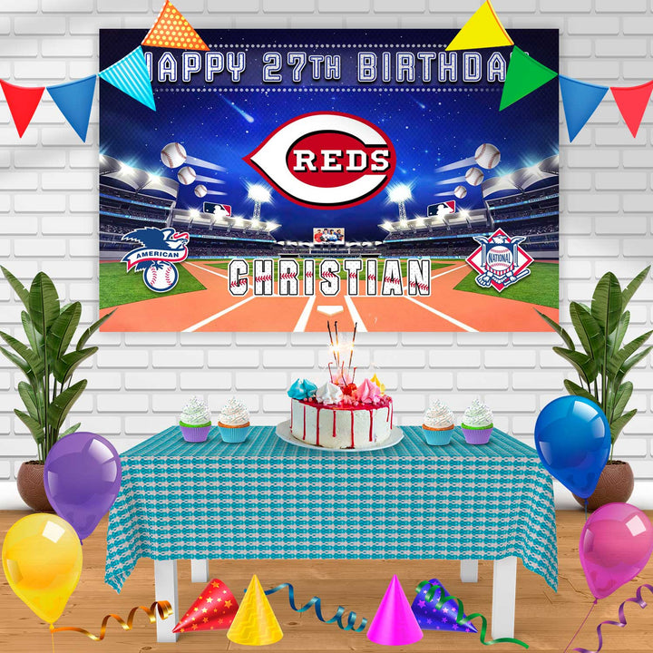 Cincinnati Reds Birthday Banner Personalized Party Backdrop Decoration
