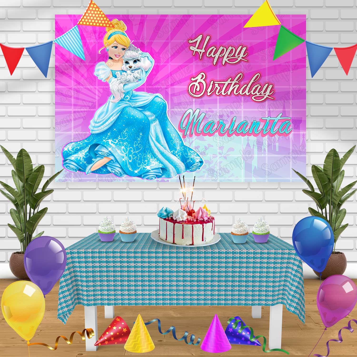 Cinderella Birthday Banner Personalized Party Backdrop Decoration Ediblecakeimage