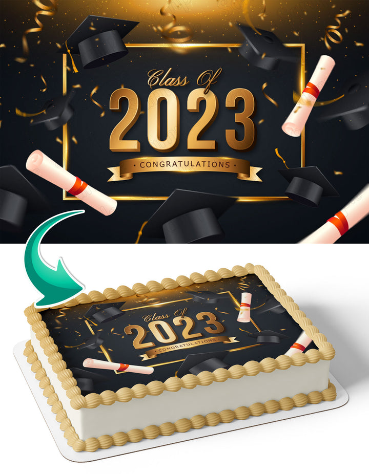 Class Of 2023 BK Gold Edible Cake Toppers
