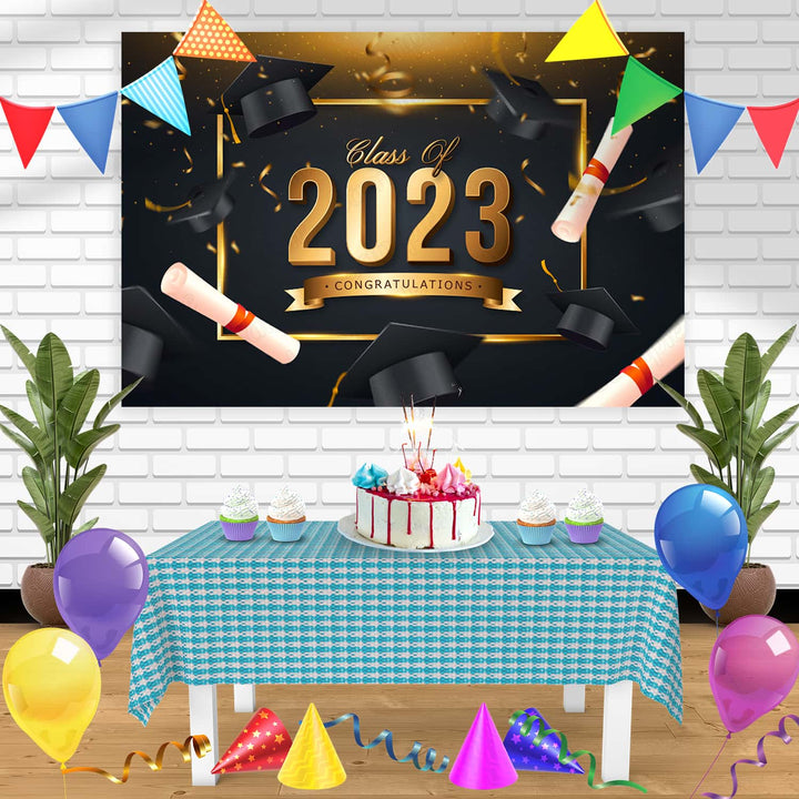 Class Of 2023 BK Gold Birthday Banner Personalized Party Backdrop Decoration