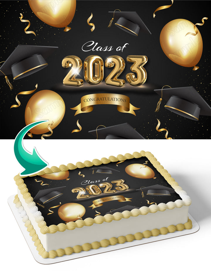 Class Of 2023 Gold BK Edible Cake Toppers