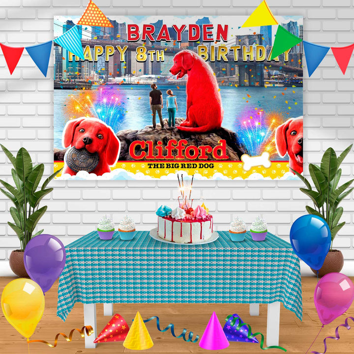 Clifford The Big Red Dog 2021 Birthday Banner Personalized Party Backdrop Decoration