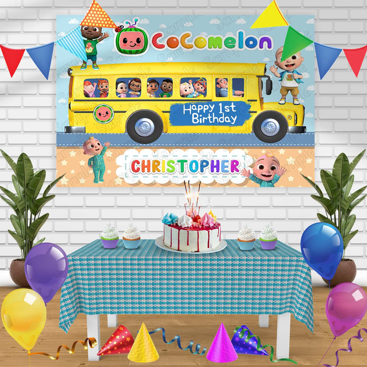 Cocomelon Bus Friends Birthday Banner Personalized Party Backdrop Decoration