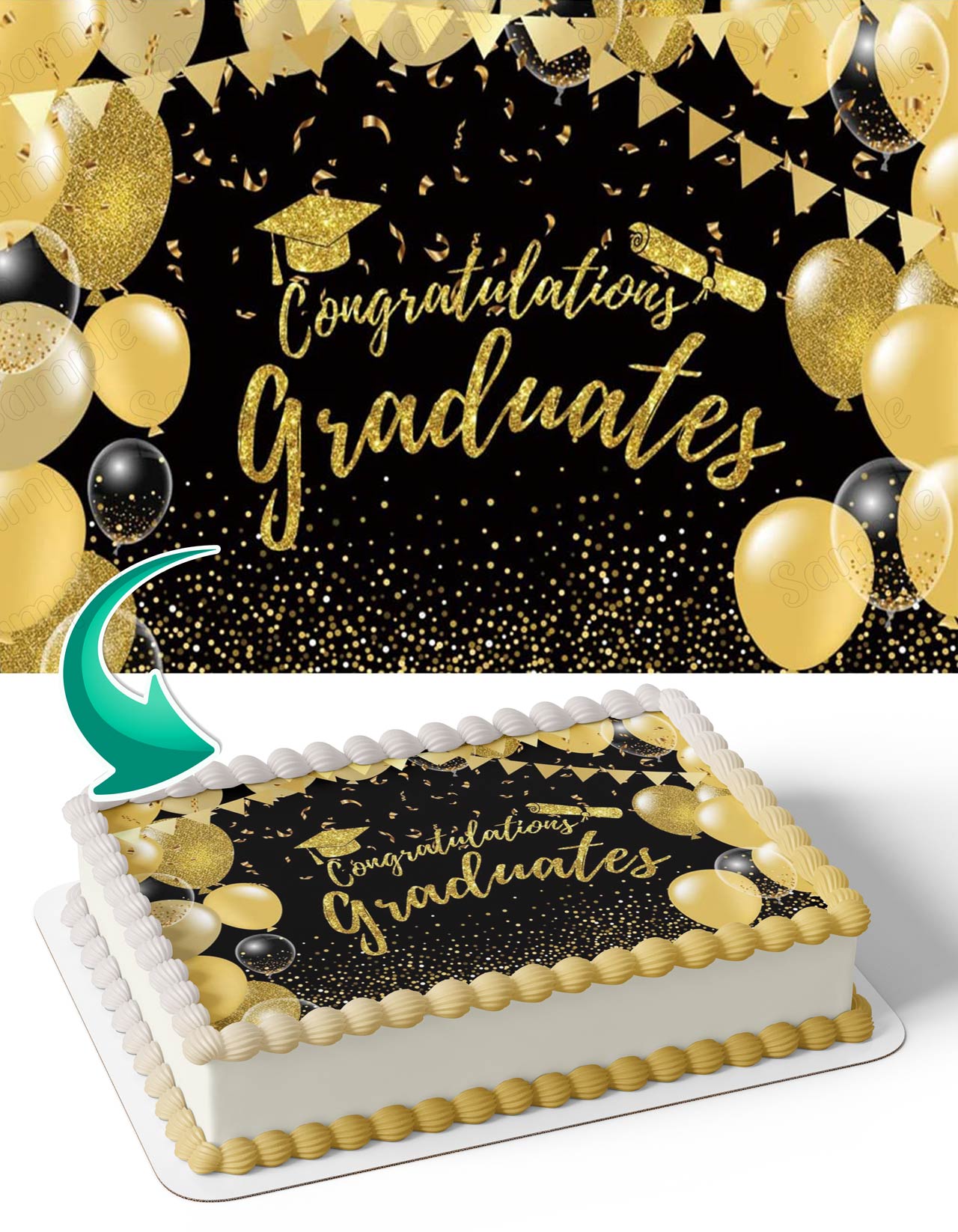 Congratulations Graduates Gold Balloons Edible Cake Toppers ...