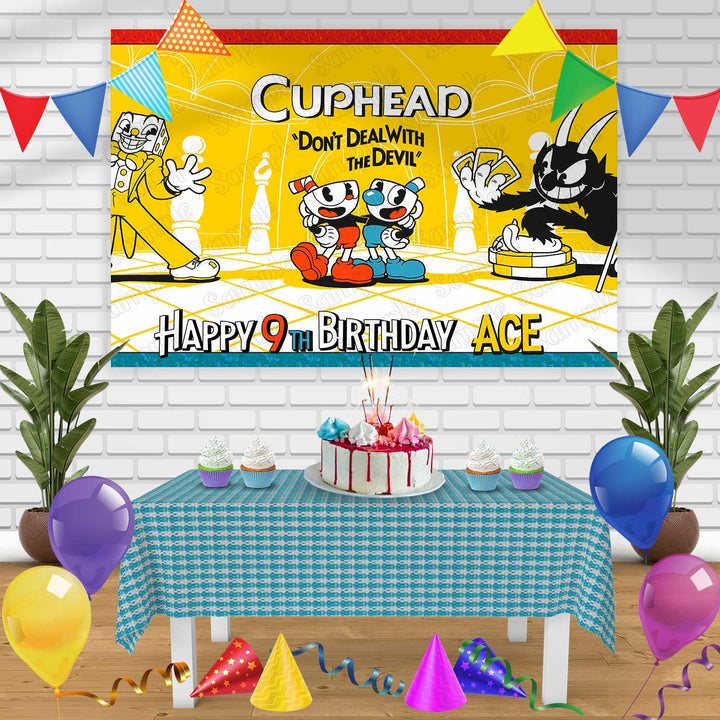 Cuphead Birthday Banner Personalized Party Backdrop Decoration