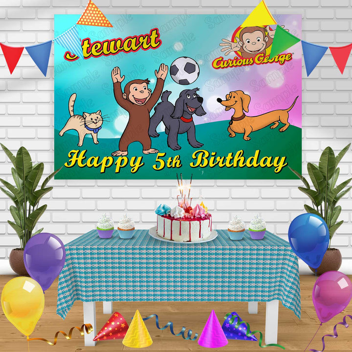 Curious George Birthday Banner Personalized Party Backdrop Decoration