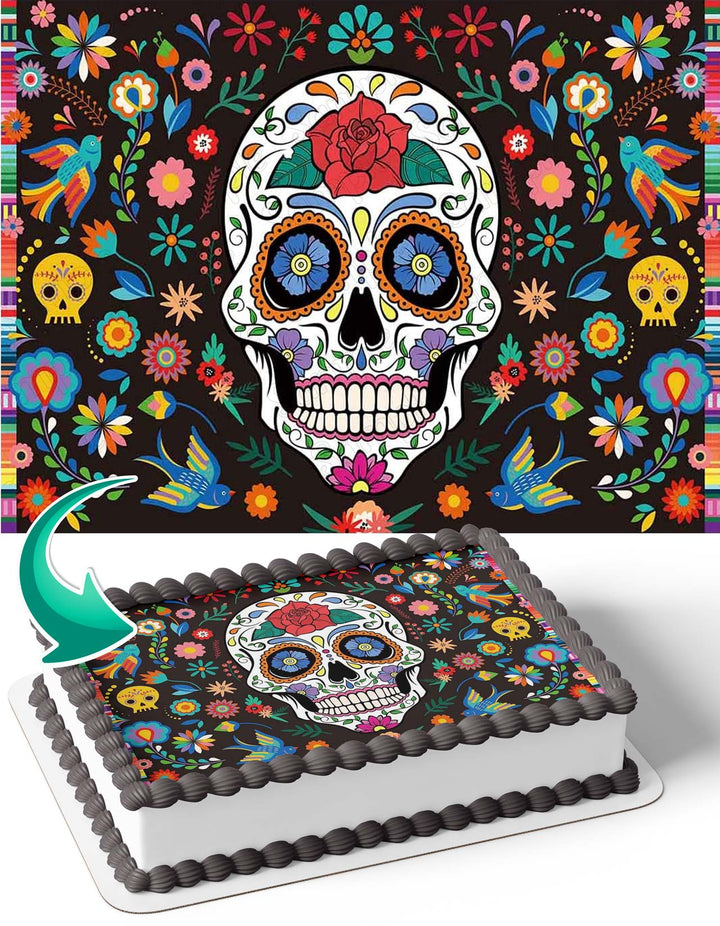 Day of Death Skull Life and Death Edible Cake Toppers