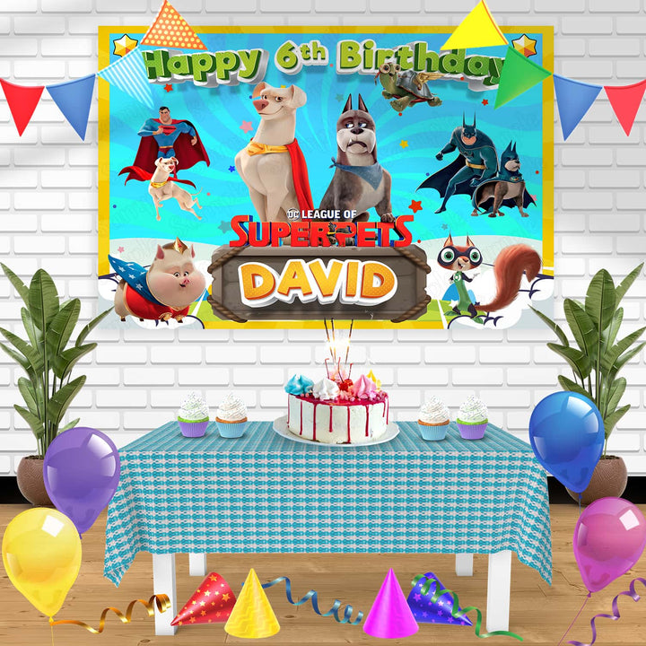DC League Of Super Pets Birthday Banner Personalized Party Backdrop Decoration