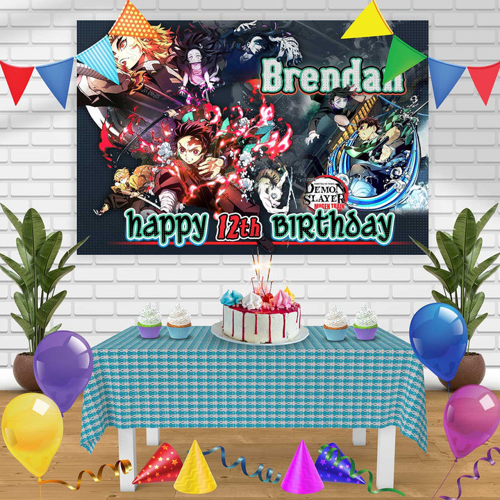 Demon Slayer Kimetsu no Yaiba the Movie Infinity Train Birthday Banner Personalized Party Backdrop Decoration
