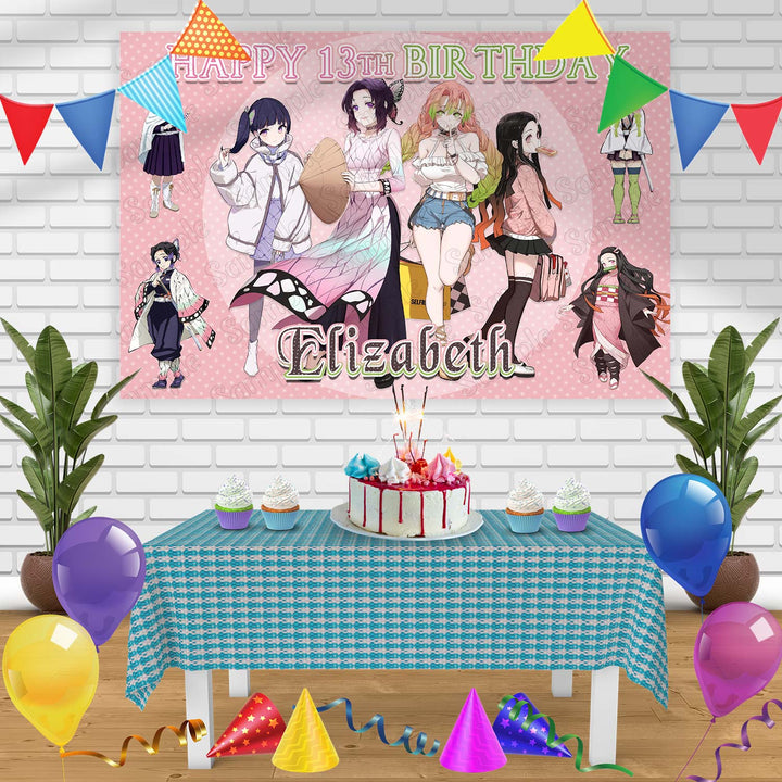 Demon Slayer Girls 2 Birthday Banner Personalized Party Backdrop Decoration