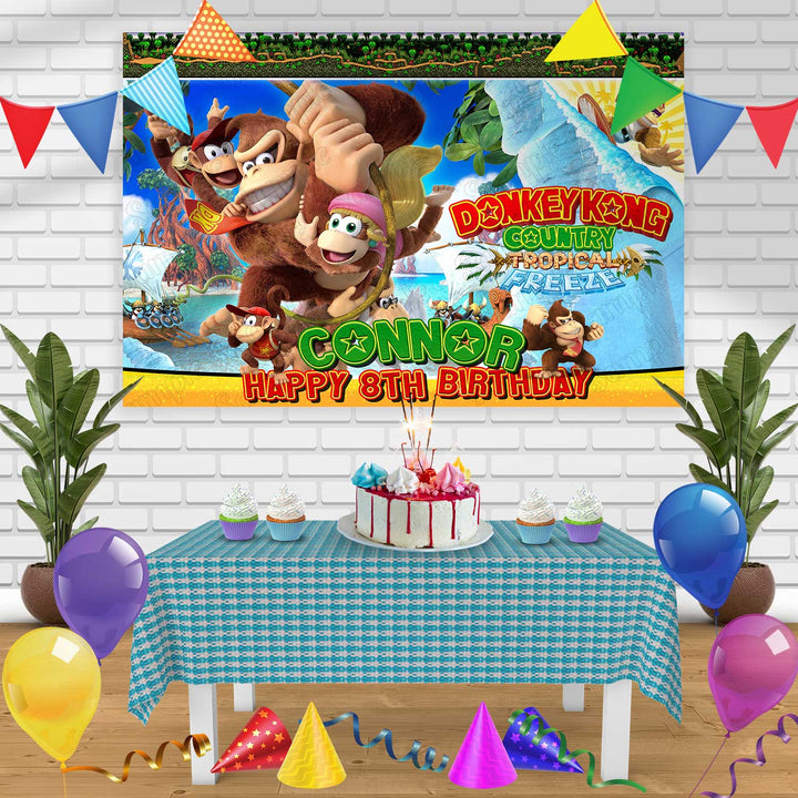 Donkey Kong Country Tropical Freeze Birthday Banner Personalized Party Backdrop Decoration