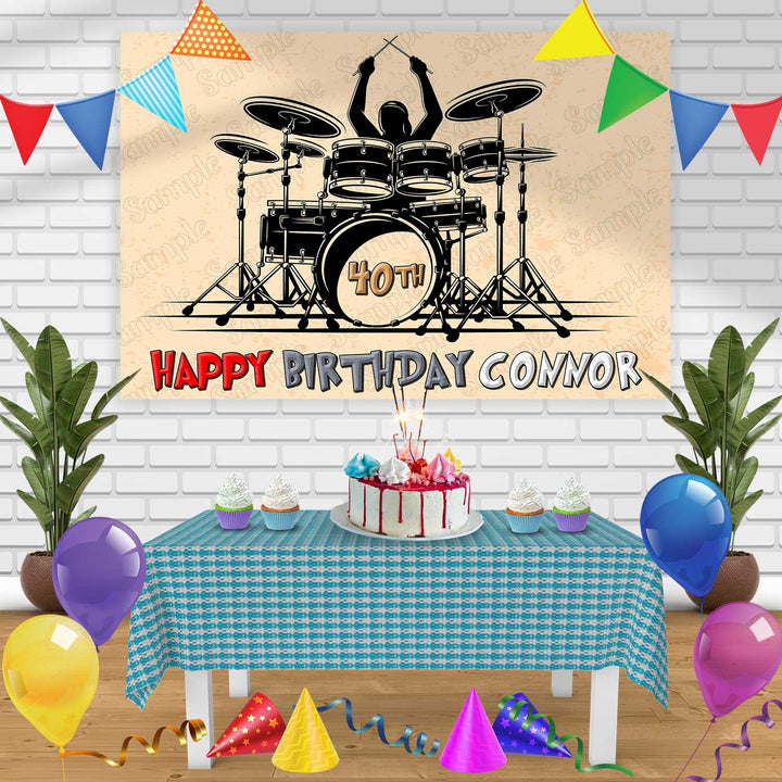 Drum Set Birthday Banner Personalized Party Backdrop Decoration