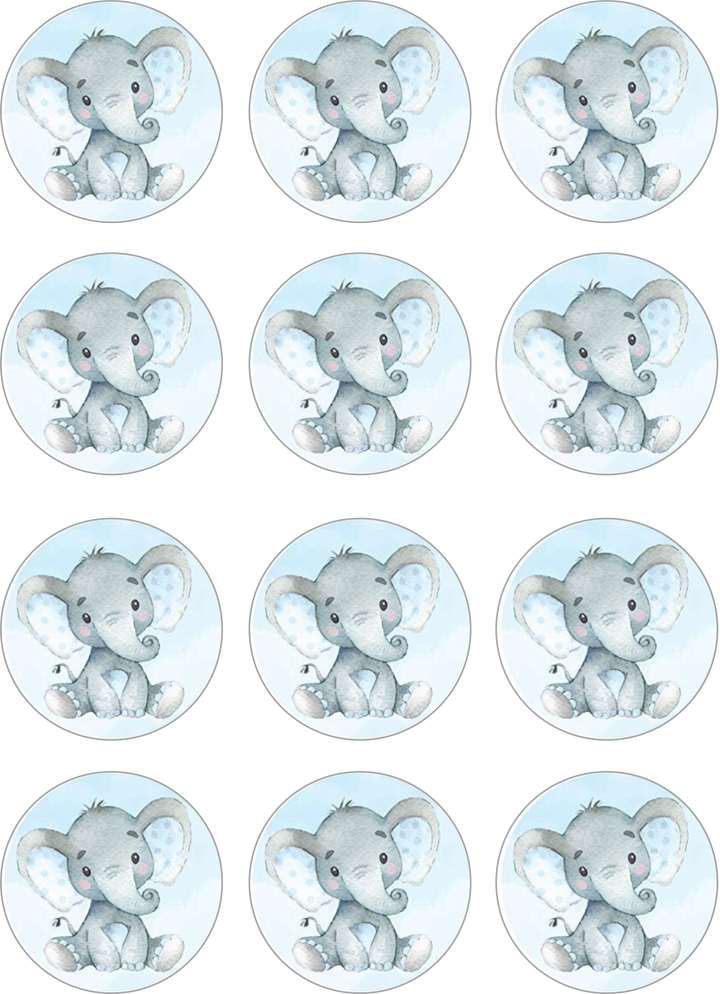 elephant blue Edible Cupcake Toppers