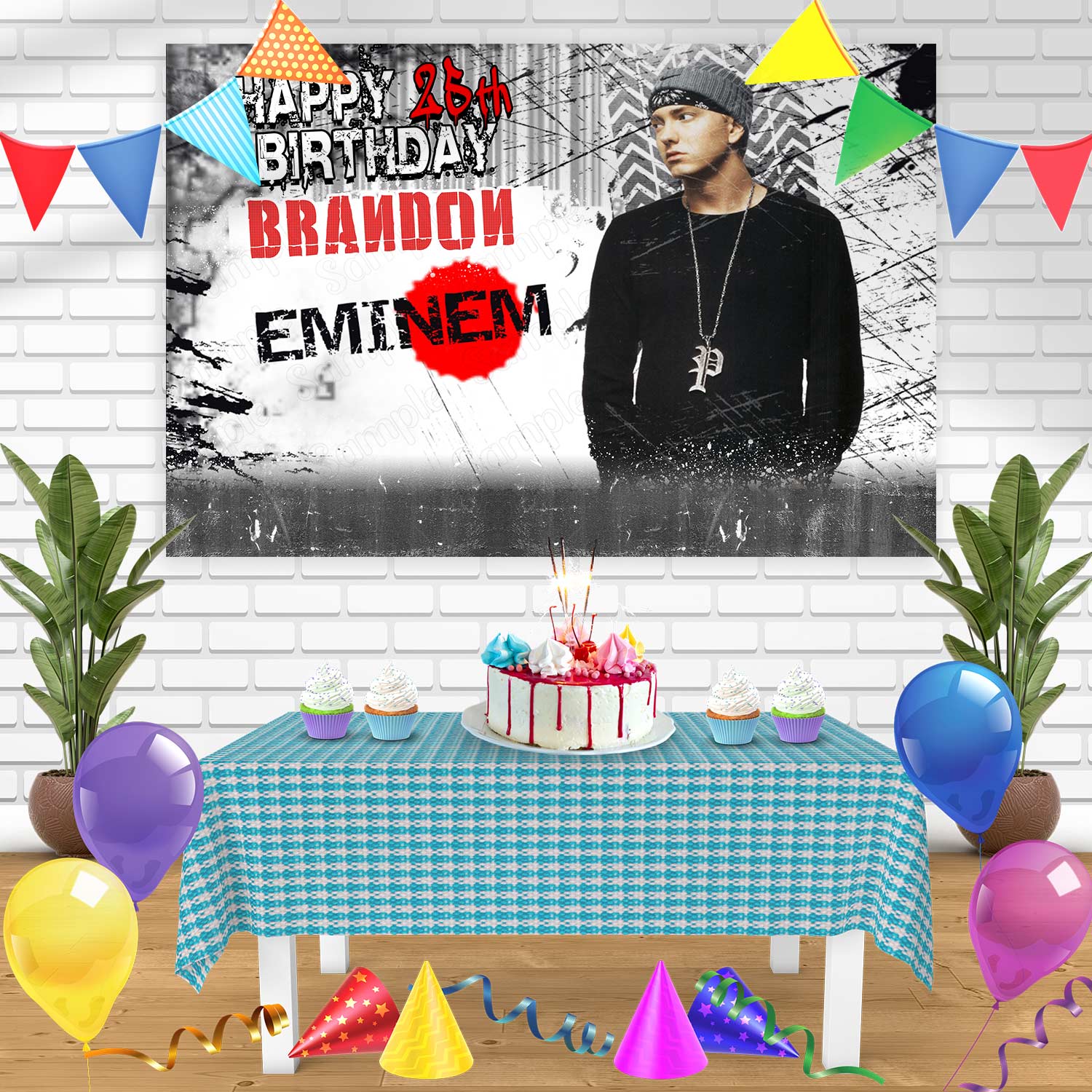 Eminem Bn Birthday Banner Personalized Party Backdrop Decoration ...