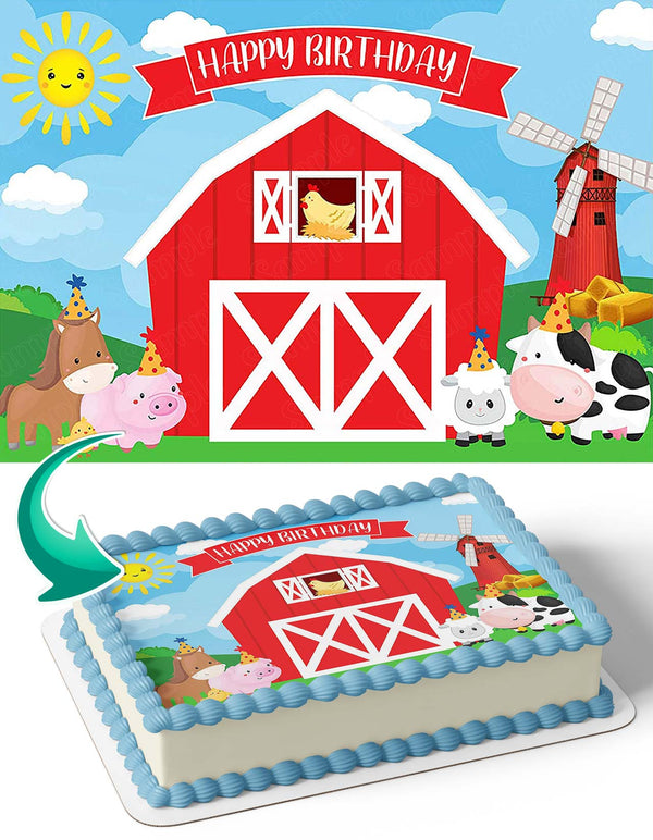Farm Animals Birthday Pic Cow Sheep Horse Chicken Edible Cake Toppers