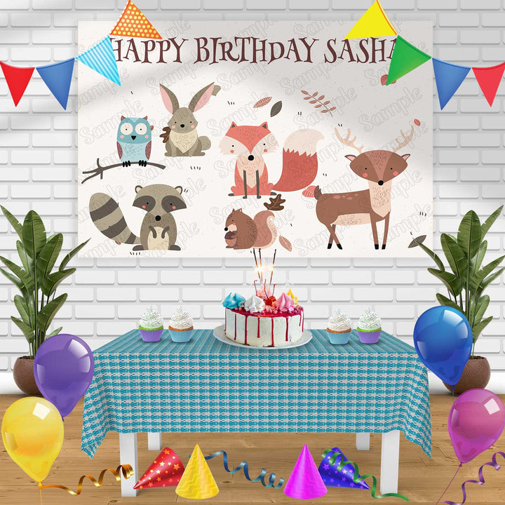 Forest Animals Birthday Banner Personalized Party Backdrop Decoration