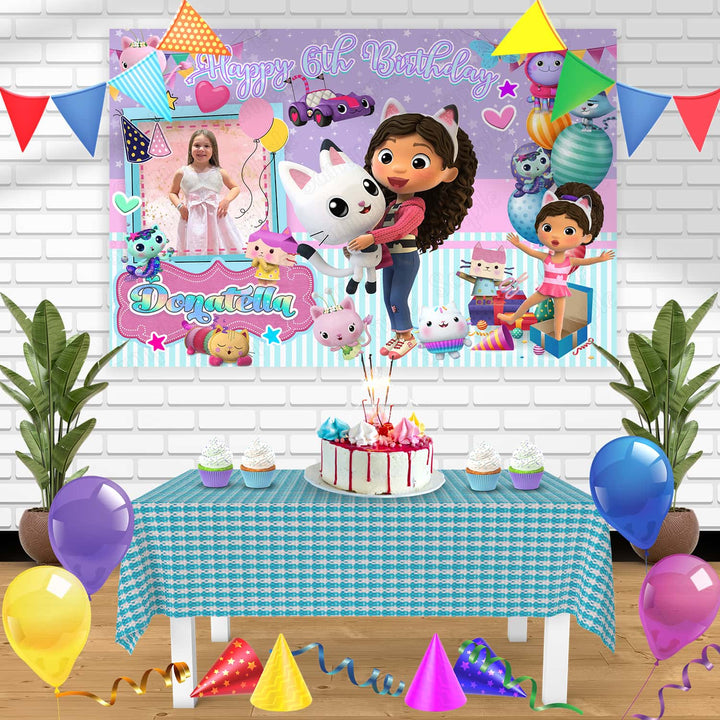 Gabby Doll House 3 Birthday Banner Personalized Party Backdrop Decoration