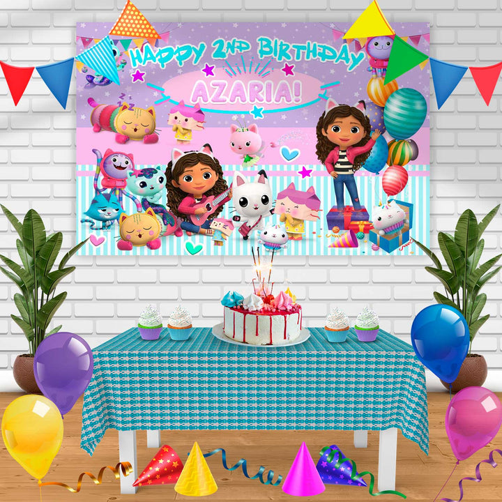 Gabbys Dollhouse Birthday Banner Personalized Party Backdrop Decoration