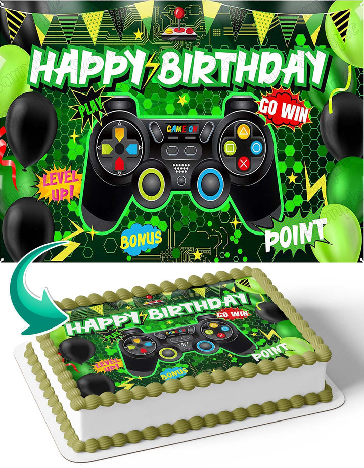 GameOn Gamer Nintendo Playstation Xbox Green Edible Cake Toppers