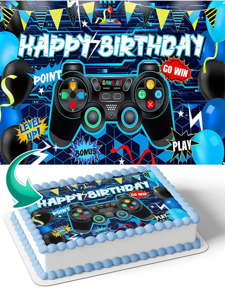 Gamer Nintendo Playstation Xbox Blue Edible Cake Toppers