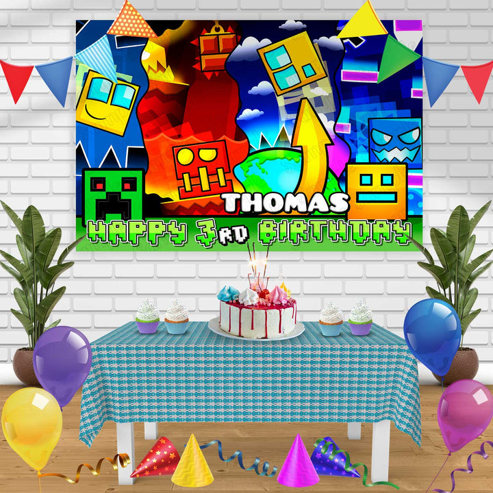 Geometry Dash Birthday Banner Personalized Party Backdrop Decoration