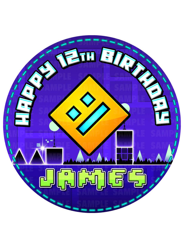 Geometry Dash Game Edible Cake Toppers Round