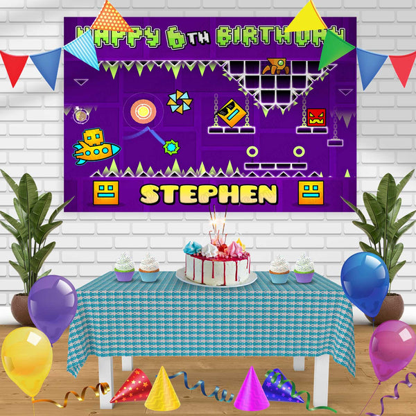 Geometry Dash Gamers Birthday Banner Personalized Party Backdrop Decoration