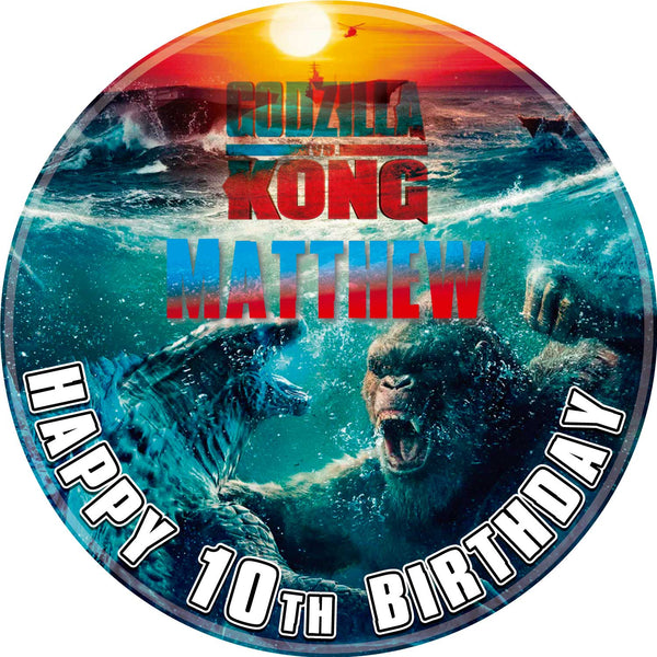Godzilla vs kong Edible Cake Toppers Round