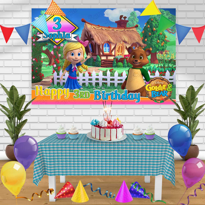 Goldie and Bear Birthday Banner Personalized Party Backdrop Decoration