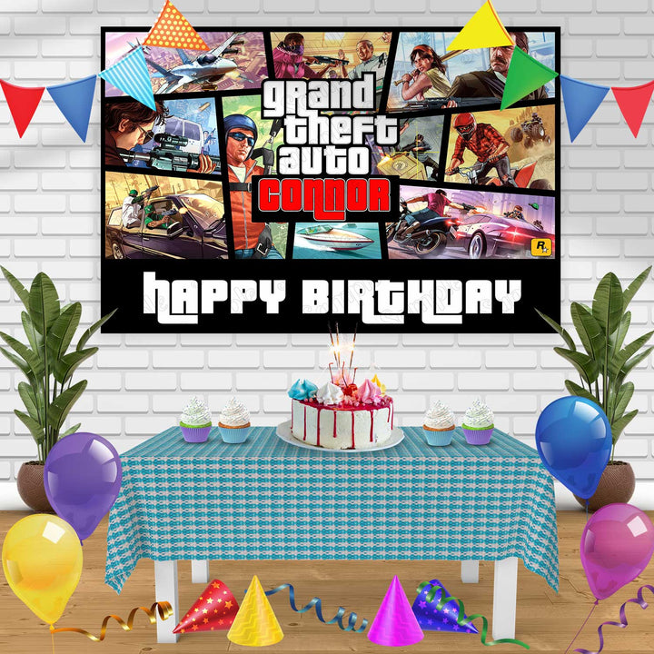 Grand Theft Auto Birthday Banner Personalized Party Backdrop Decoration