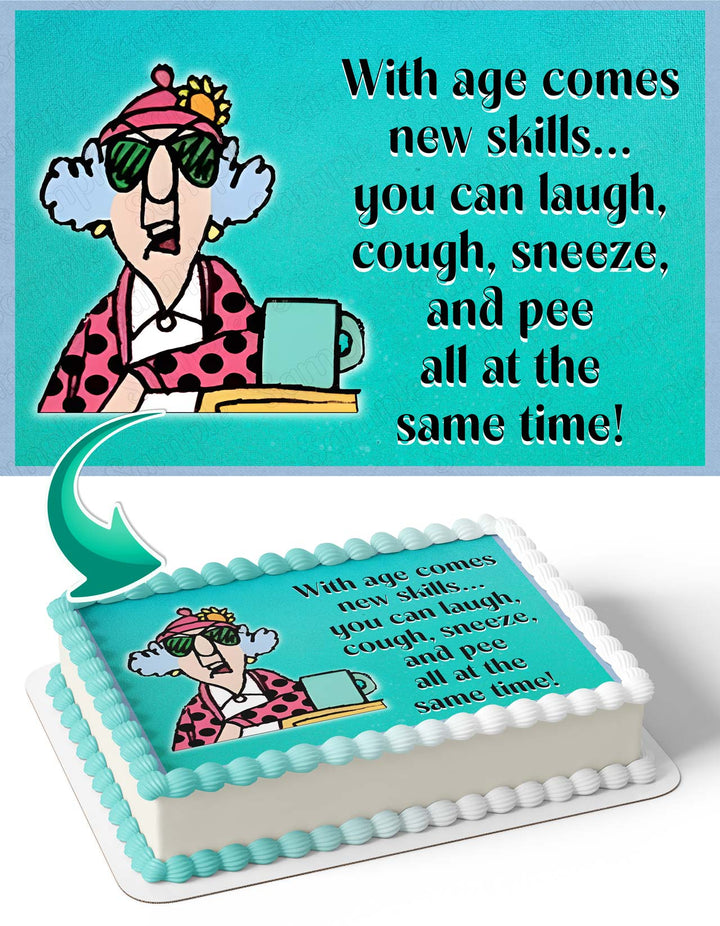Grumpy Old Lady Sneeze Pee With Age Funny Edible Cake Toppers