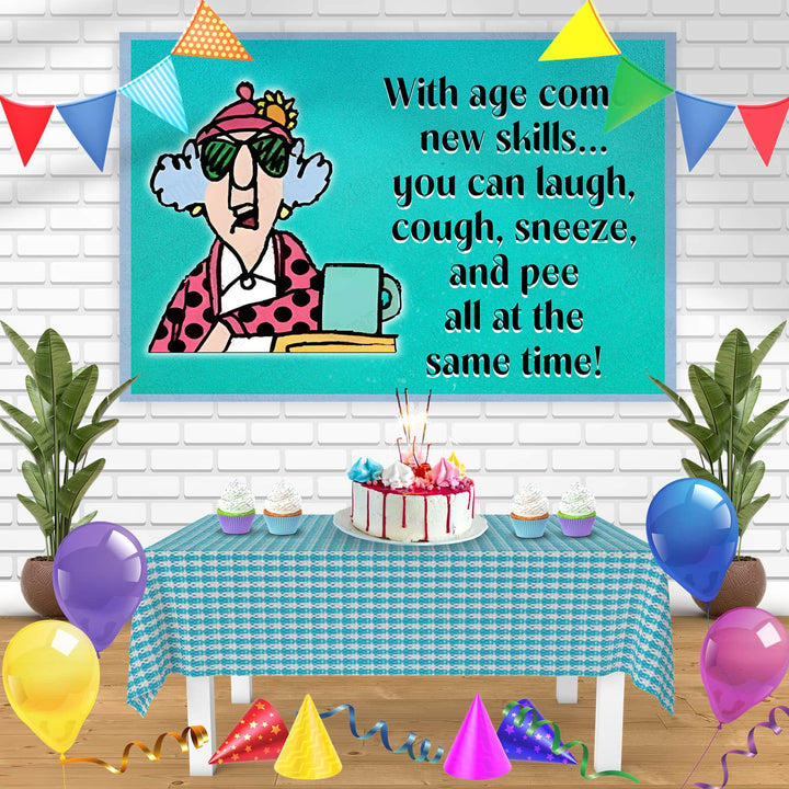 Grumpy Old Lady Sneeze Pee With Age Funny Bn Birthday Banner Personalized Party Backdrop Decoration