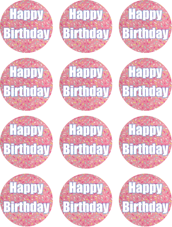 happy birthday w sprinkles Edible Cupcake Toppers