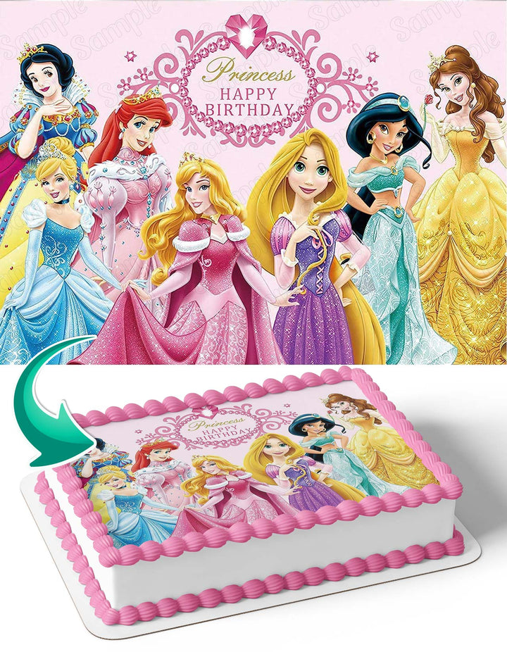 Happy Birthday Princess Cinderella Aurora Jasmine Tiana Rapunzel Edible Cake Toppers