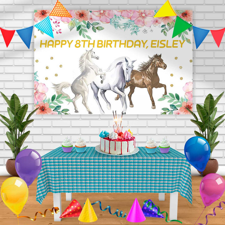 Horses Gallop Birthday Banner Personalized Party Backdrop Decoration