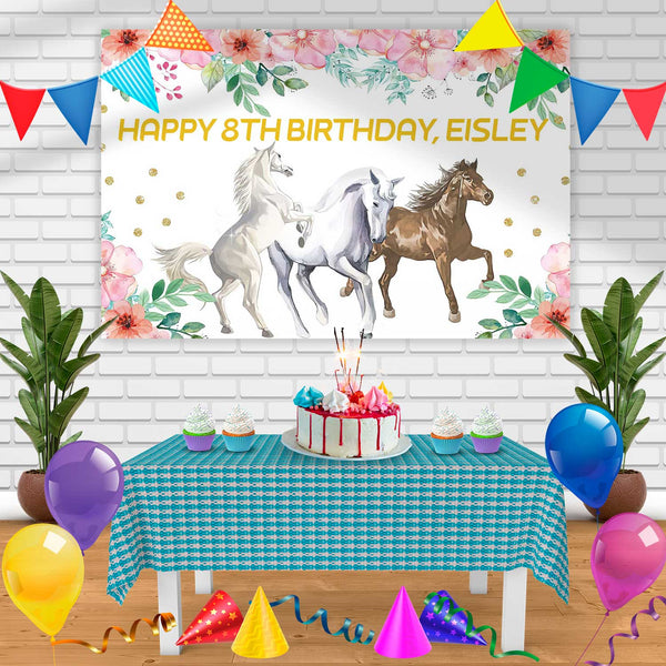 Horses Gallop Birthday Banner Personalized Party Backdrop Decoration