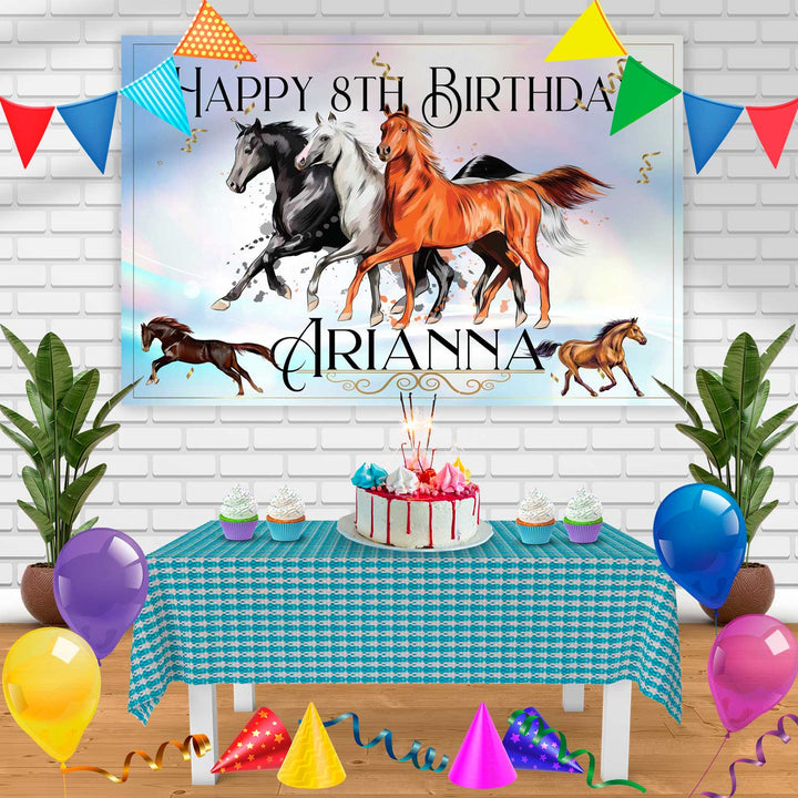 Horses Gallop Run Horse Birthday Banner Personalized Party Backdrop Decoration