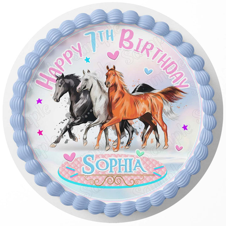 Horses Gallop Run Horse Running Edible Cake Toppers Round