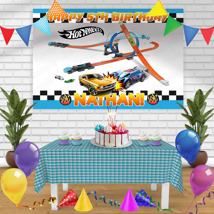 Hot Wheels Race Car Birthday Banner Personalized Party Backdrop Decoration