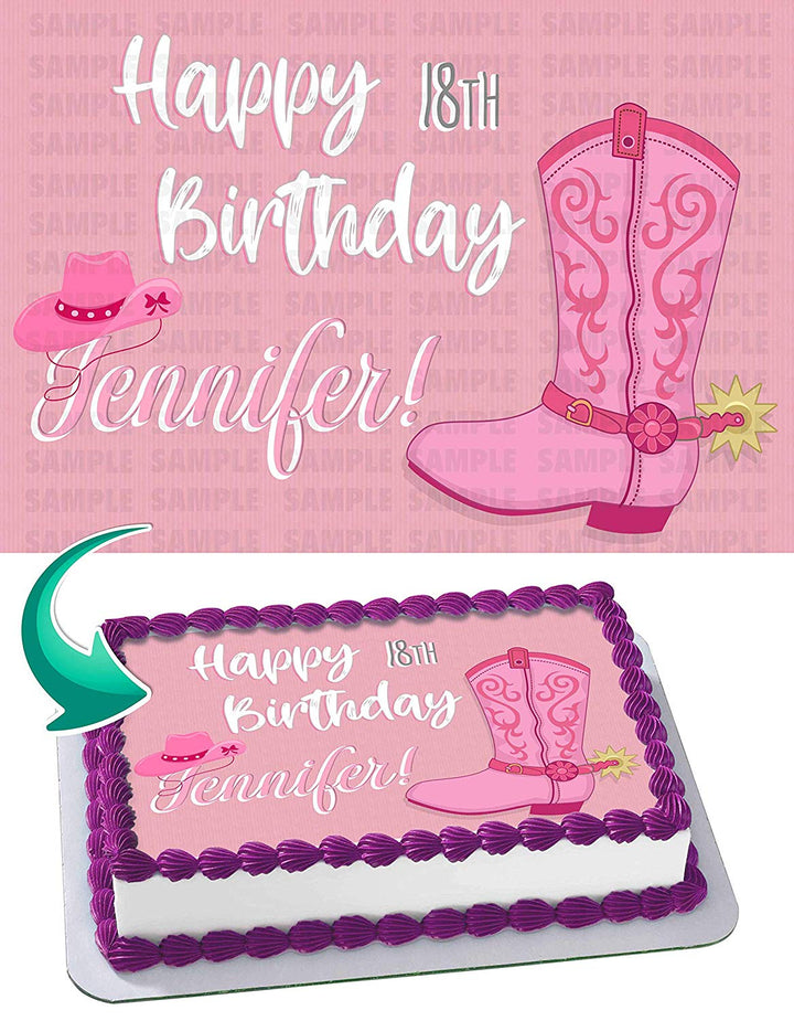Pink Cowgirl Boots Hat Edible Cake Toppers