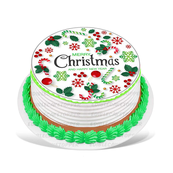 Merry Christmas Edible Cake Toppers Round