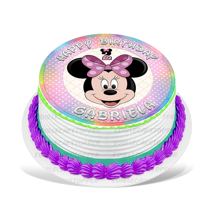 Minnie Mouse Edible Image Cake Topper Personalized Birthday Sheet  Decoration Custom Party Frosting Transfer Fondant Round Circle