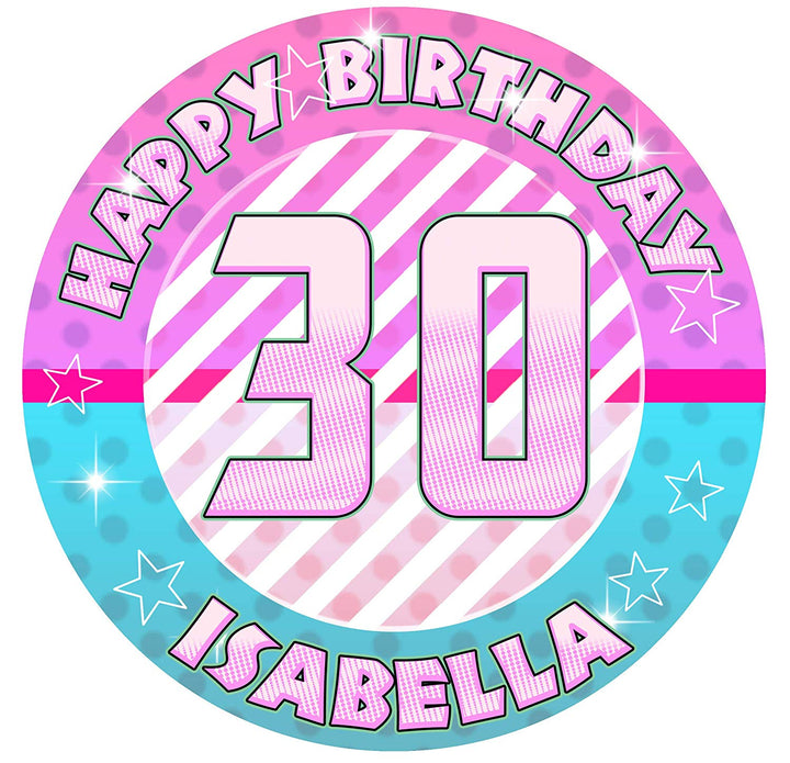 Happy Birthday Girl Edible Cake Toppers Round