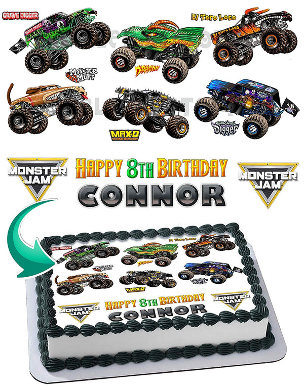 Monster Truck Monster Jam Grave Digger Edible Cake Toppers