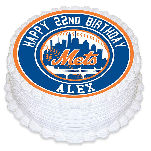 New York Mets Baseball Edible Cake Toppers Round