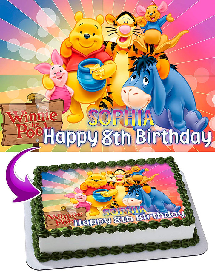 Winnie The Pooh Edible Image Cake Topper Personalized Birthday Sheet  Decoration Custom Party Frosting Transfer Fondant