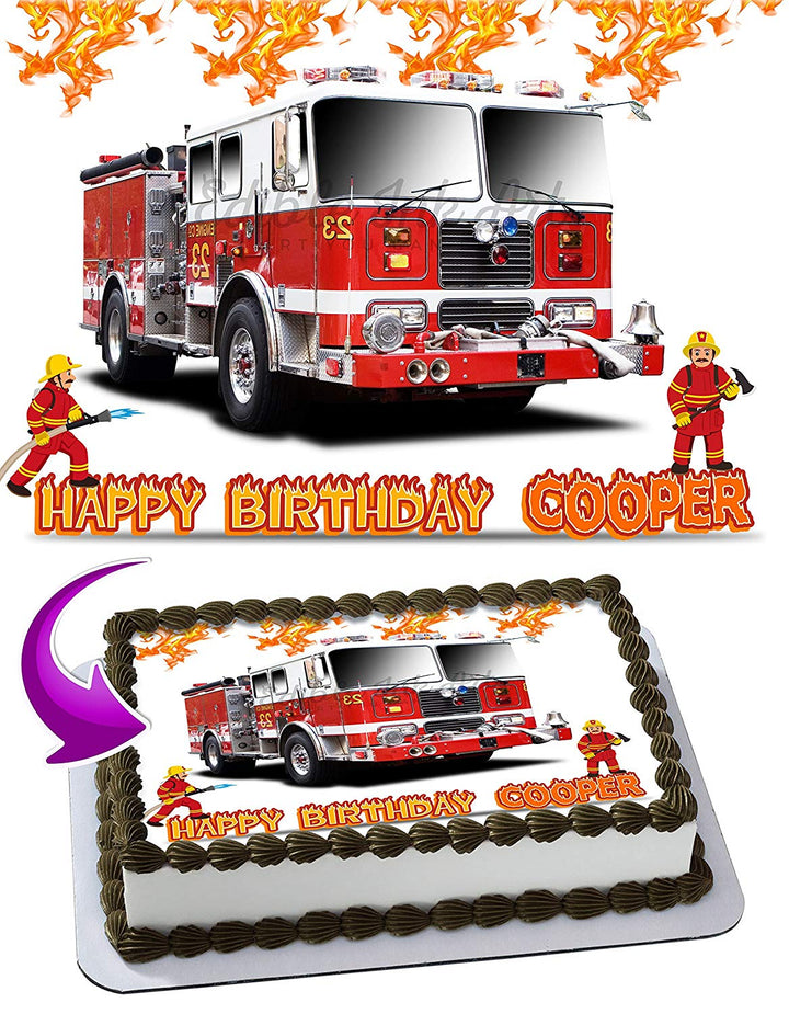 Fire Truck Edible Cake Toppers