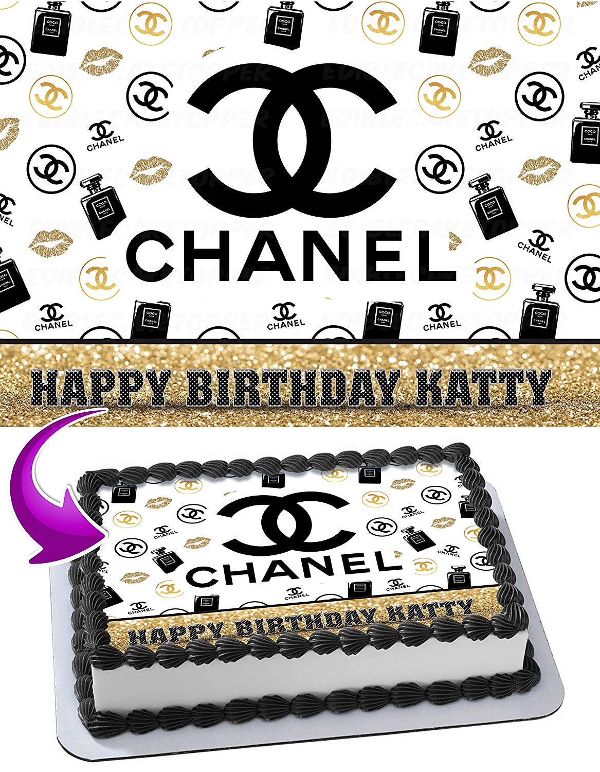 Chanel Edible Image Cake Topper Personalized Birthday Sheet Decoration  Custom Party Frosting Transfer Fondant