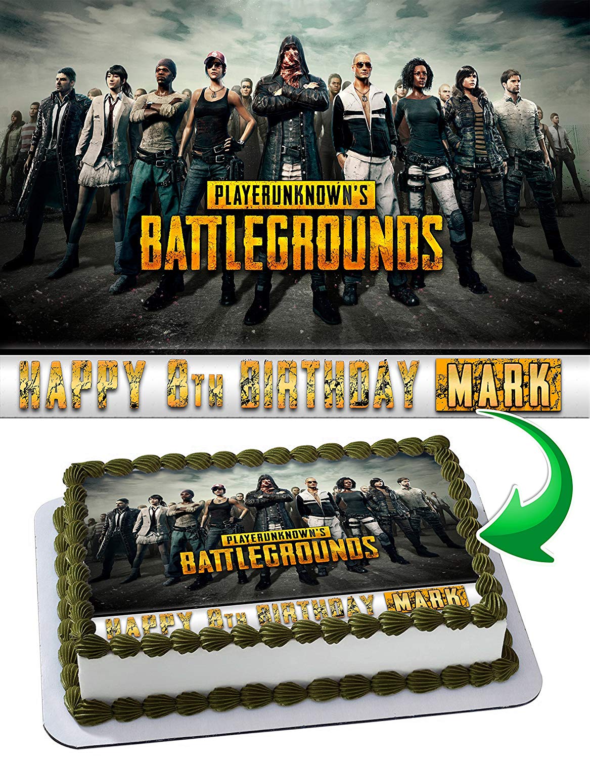 Amazon.com: Cakecery PUBG Player Unknown Battlegrounds Edible Cake Image  Topper Personalized Birthday Cake Banner 1/4 Sheet : Grocery & Gourmet Food